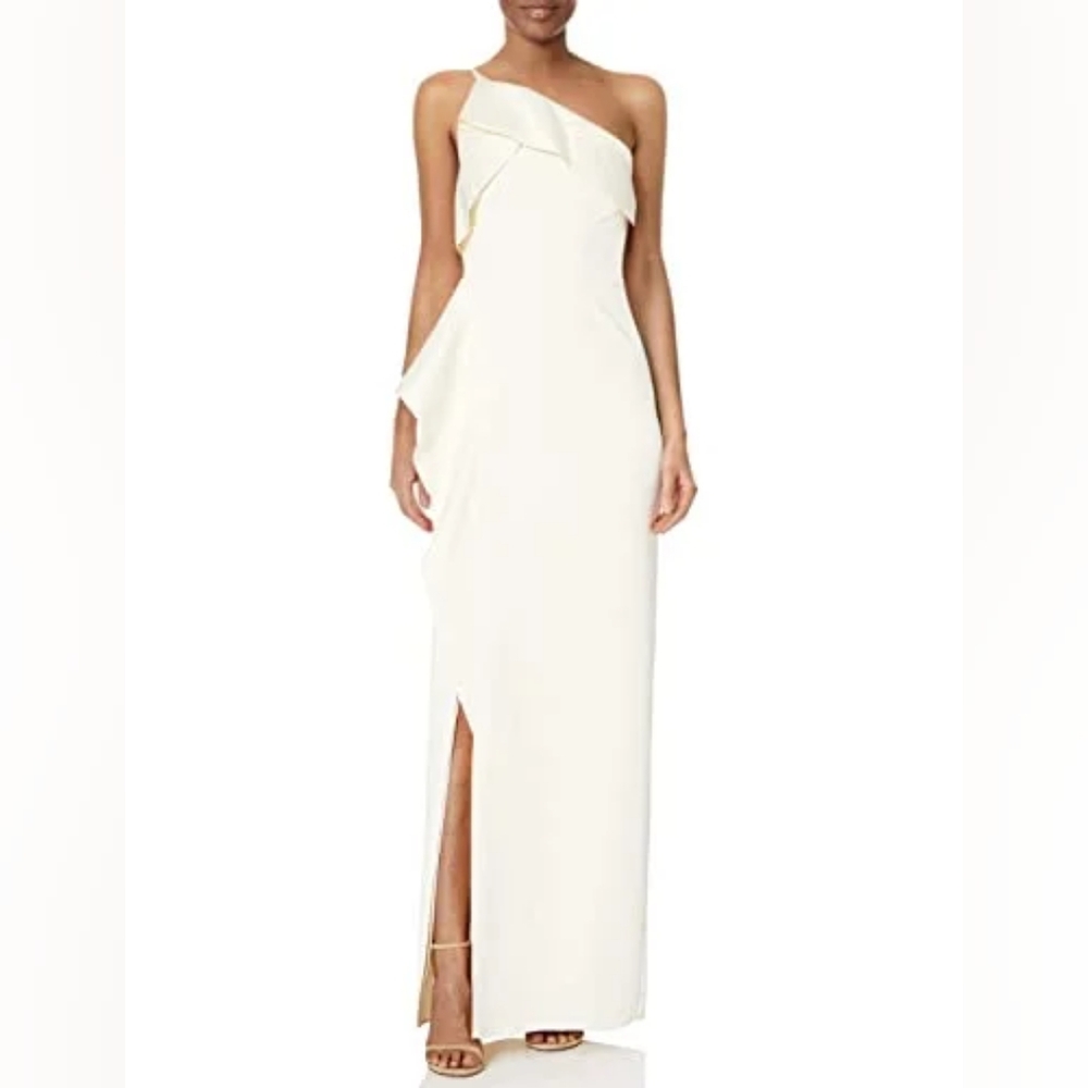 Halston Heritage White/Cream One Shoulder Dress